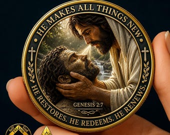 Sobriety Coin, AA Coin, Christian Recovery Challenge Coin, Jesus Sobriety Gift, Serenity Prayer AA Medallion, Personalized Sober Coin