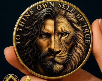 Sobriety Coin, AA Coin, Challenge Coin, To Thine Own Self Be True, Lion Sobriety Gift, Serenity Prayer, Personalized AA Medallion