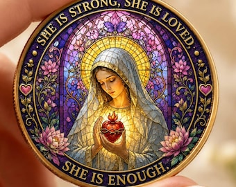 Sobriety Coin, AA Coin, Virgin Mary Sacred Heart Challenge Coin, Serenity Prayer, Christian Sobriety Gift, Personalized AA Medallion