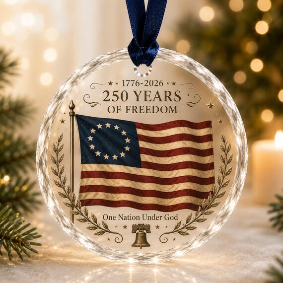 America 250 Christmas Ornament, Patriotic Eagle Ornament, 1776-2026 Glass Ornament, USA Holiday Decor, Freedom Gift