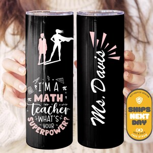 Personalized Math Teacher Tumbler: Stainless Steel Gift with Straw