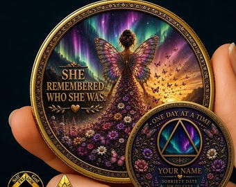Sobriety Coin for Women: AA NA Recovery Gift Personalized Spiritual Healing Light vs Dark Coin