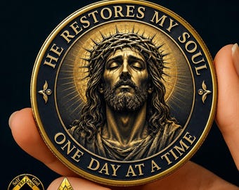 Sobriety Coin, AA Coin, Challenge Coin, Christian Recovery Coin, Jesus Sobriety Gift, Personalized AA NA Medallion