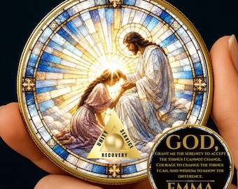 Sobriety Coin Christian Gift: AA NA Serenity Prayer Personalized Coin Jesus Healing Recovery Gift Challenge Coin