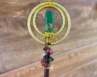 Greenstone Jade & Tourmaline Crystal Wand