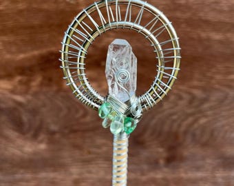 Natural Clear Quartz & Fluorite Wand - Handmade