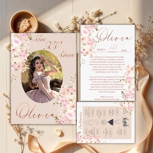 Digital Pink 15th Birthday Invitation Pink Quinceañera Invitation with Photo, Editable Sweet, Personalized Quince Invite, Canva Template