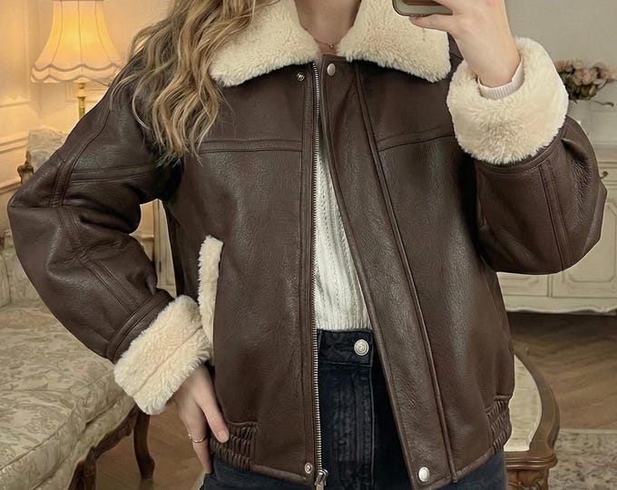 Featured listing image: Vintage Leather Jacket with Luxe Fur Collar | Bold 90s Vibe for Winter Street Style