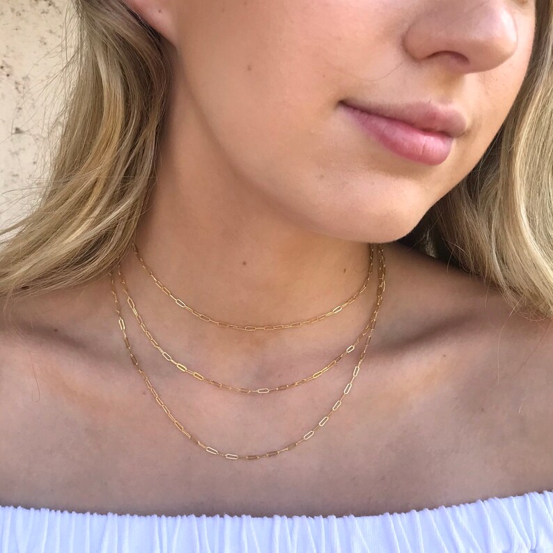 Gold Dainty Paperclip Chain Choker Necklace 14k Gold Filled Etsy