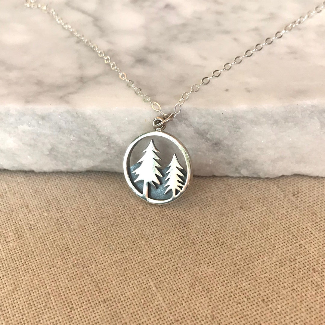 Pine Trees and Mountains Necklace Bright and Oxidized - Etsy