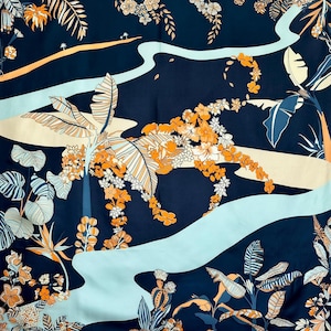 Mulberry Silk Scarf: Tropical Garden Print, Hand-Rolled Edges