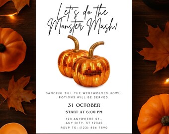 Monster Mash Halloween Party Invitation: Disco Boogie, Editable Template (Digital Download)
