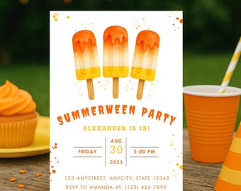 Summerween Birthday Invitation: Hot Ghoul Popsicle Pool Party (Digital Download)