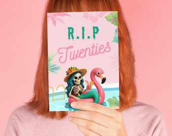 Death Twenties, Funny 30th Birthday Card: Skeleton Mermaid, Tropical Vibes (Printed)
