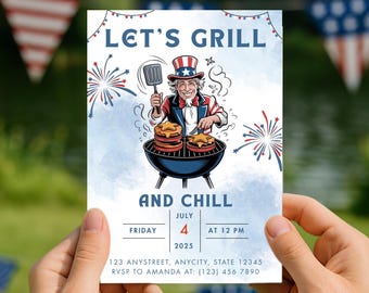 4th of July BBQ Invitation Template: Patriotic Party Invite (Digital Download)