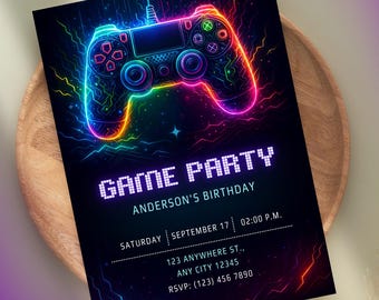 Video Game Birthday Invitation: Level Up Gamer Party (Instant Download, 5x7" Editable Template)