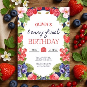Berry First Birthday Invitation, Berry First Birthday Invitation Digital, Berry 1st Birthday Invite, Berry Birthday, Birthday Girl Picnic