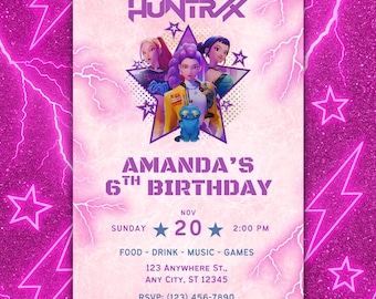Trendy K-pop Girls Birthday Invitation, Demon Hunter Birthday Invite, Pink Party Template