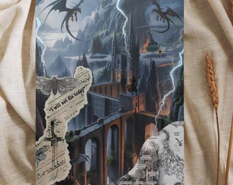 Dragon College Castle Kindle Insert Printable, Dark Fantasy E-reader Decoration, Dragon Rider