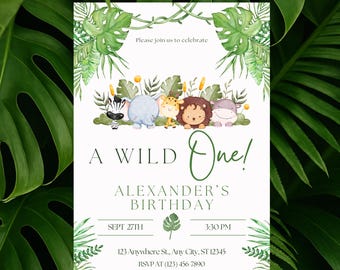Safari 1st Birthday Invitation: Jungle Animals Party (Digital Download)