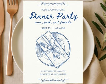 Dinner Party Invitation Template: Elegant Celebration, Editable in Canva (5x7" Digital Download)