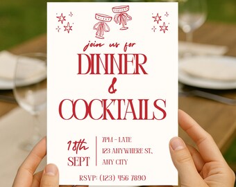Editable Dinner Party Invitation: Birthday, Friendsgiving, Christmas (Digital Download, 5x7" Canva Template)
