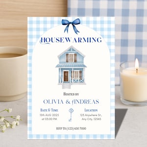 Gingham Housewarming Invitation: Blue Home Sweet Home (Digital Download)