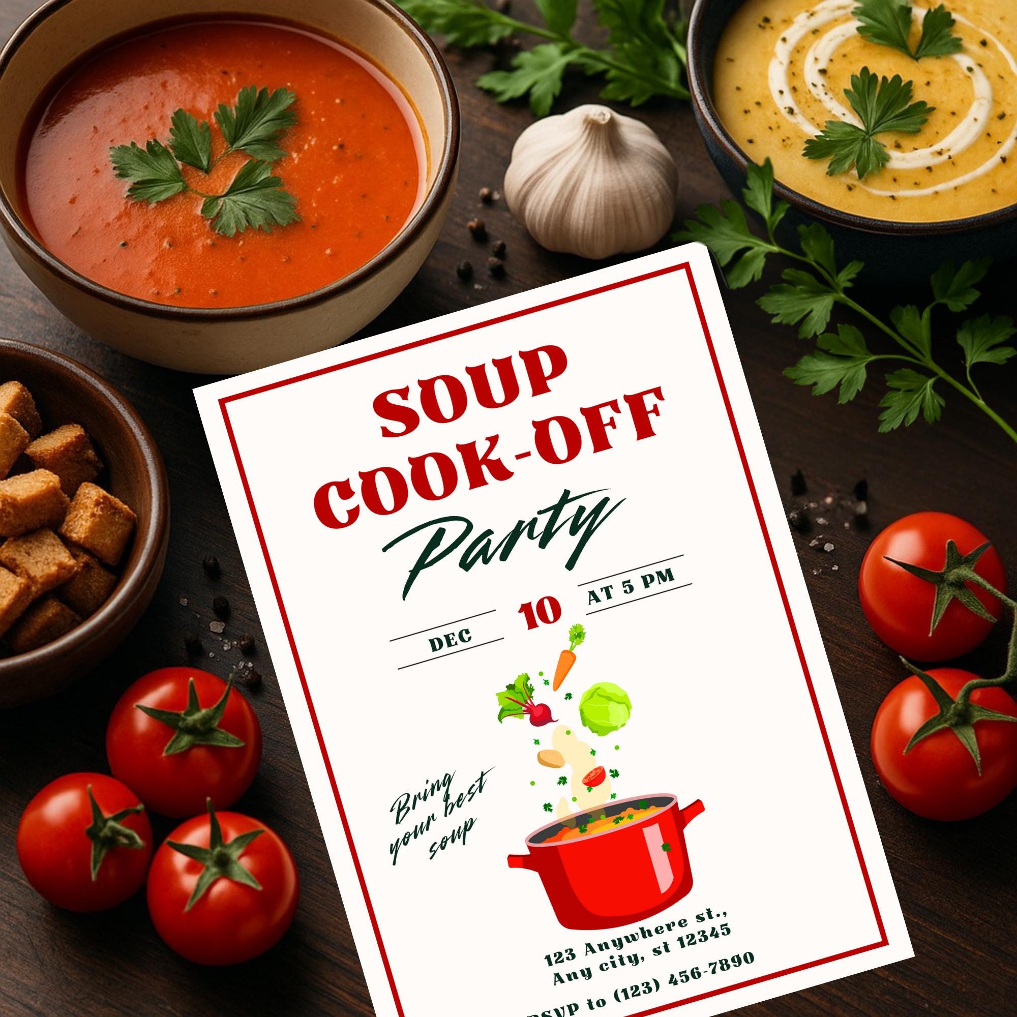Soup Cookoff Invitation, Potluck Party Invite, Friends Soup Dinner ...