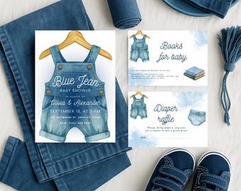 Denim Baby Shower Invitation Set: Blue Jean Theme (Canva Template), Baby Boy