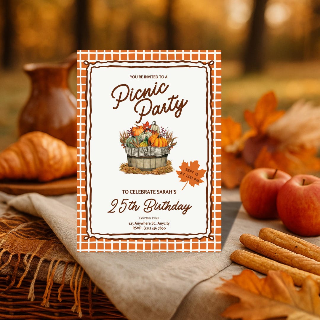 Fall Picnic Invitation, Autumn Birthday Invite, Editable Party Invite ...