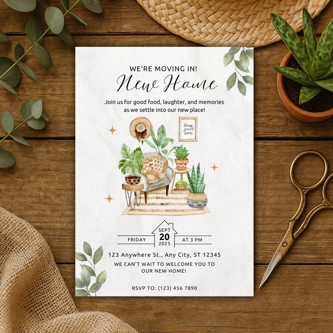 Boho Housewarming Invitation: Plants & New Home (digital) - Etsy
