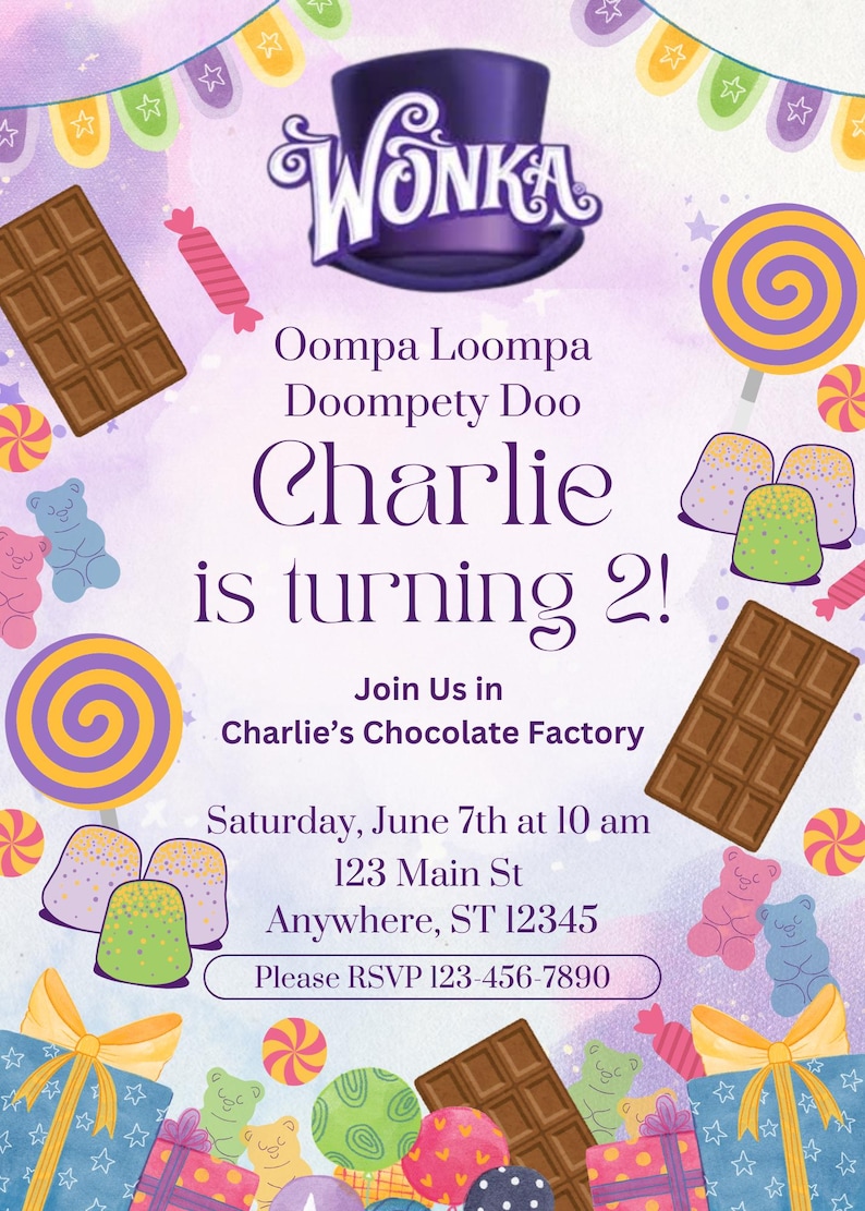 Willy Wonka Birthday Invitation Etsy 