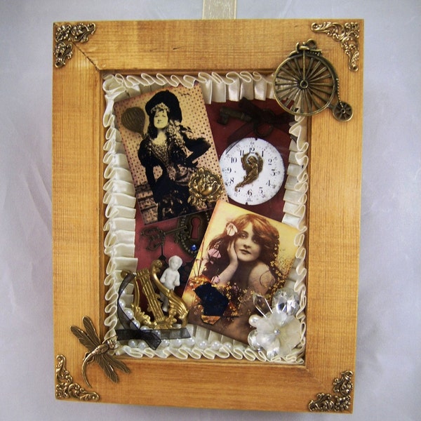 Shadow Box, 3-D, Victorian Images, Vintage Key, Vintage Watch Face, Angel, Frozen Charlotte,"Vintage Beauties"