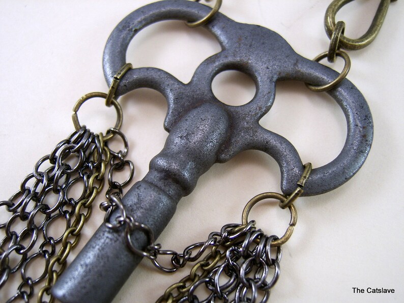 Clock Key Necklace with Gears and Charms Handmade in the USA Etsy