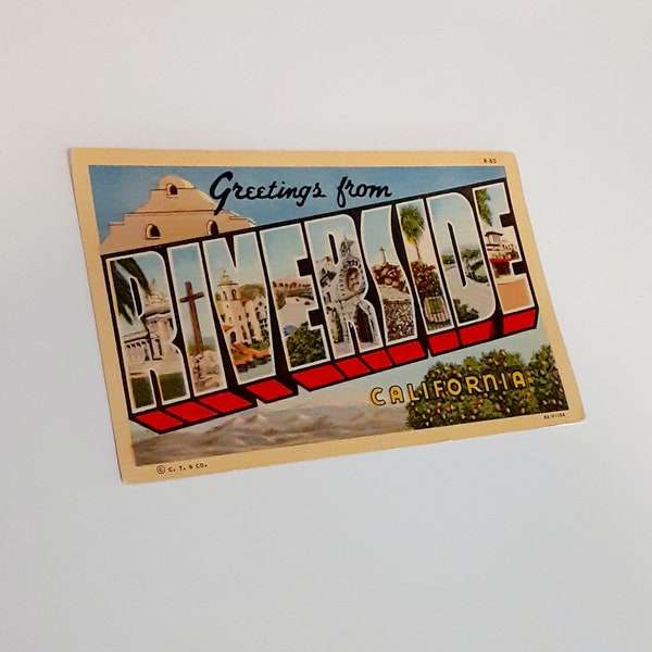 Vintage California postcard, Greetings from Riverside, heirloom travel souvenir, collector gift