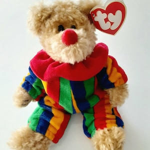 TY Piccadilly clown Attic Treasures bear beanie, vintage 1993 never played with, PVC pellets, VG condition,  smoke free always