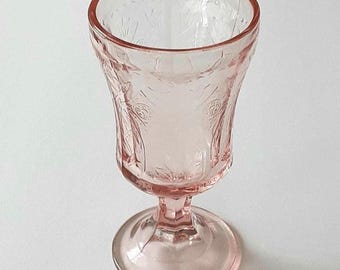 Vintage Indiana Glass "Recollection" pink goblet, late 70's/80's re-creation of Federal Glass "Madrid"