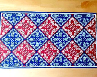 Vintage handmade table dresser runner, Bicentennial America 70's, red white blue, NO BACKING (single layer)