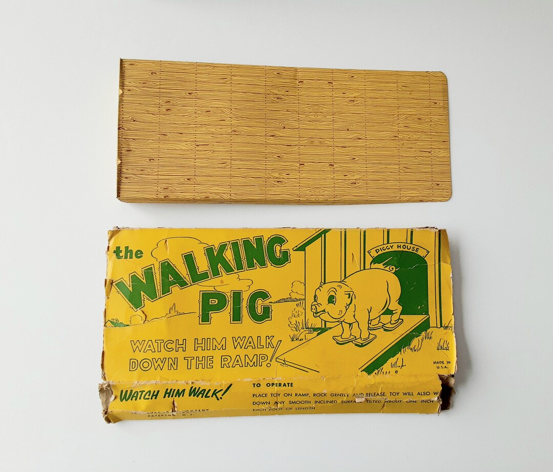 Walking Pig Midcentury Toy, Ramp & Original Box Plus 3-legged Pig ...