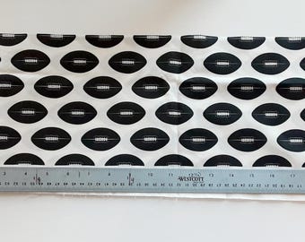 6.5 x 20.75 inches white cotton with black footballs, remnant fabric, sports DIY supply