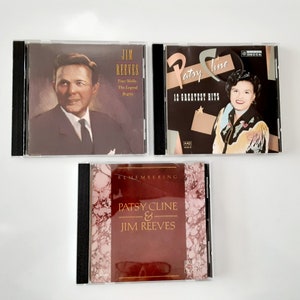 3 Patsy Cline and Jim Reeves CDs, vintage compact discs, famous midcentury country music songs, heirloom home life gift