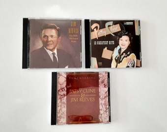 3 Patsy Cline and Jim Reeves CDs, vintage compact discs, famous midcentury country music songs, heirloom home life gift