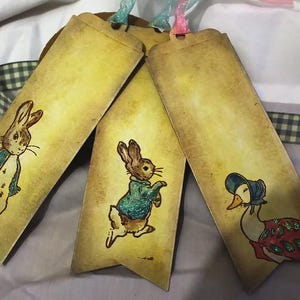 3 Handmade Peter Rabbit Bookmarks - Birthday/Baby Shower Favors