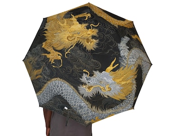 Chic Japanese Ukiyo-e style dragon umbrella, stylish folding umbrella perfect for travel, gifts, outdoor events and fashion accessories