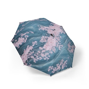 Ukiyo-e style Japanese cherry blossom (Sakura) pattern semi-automatic folding umbrella Floral pattern Travel accessory UV protection