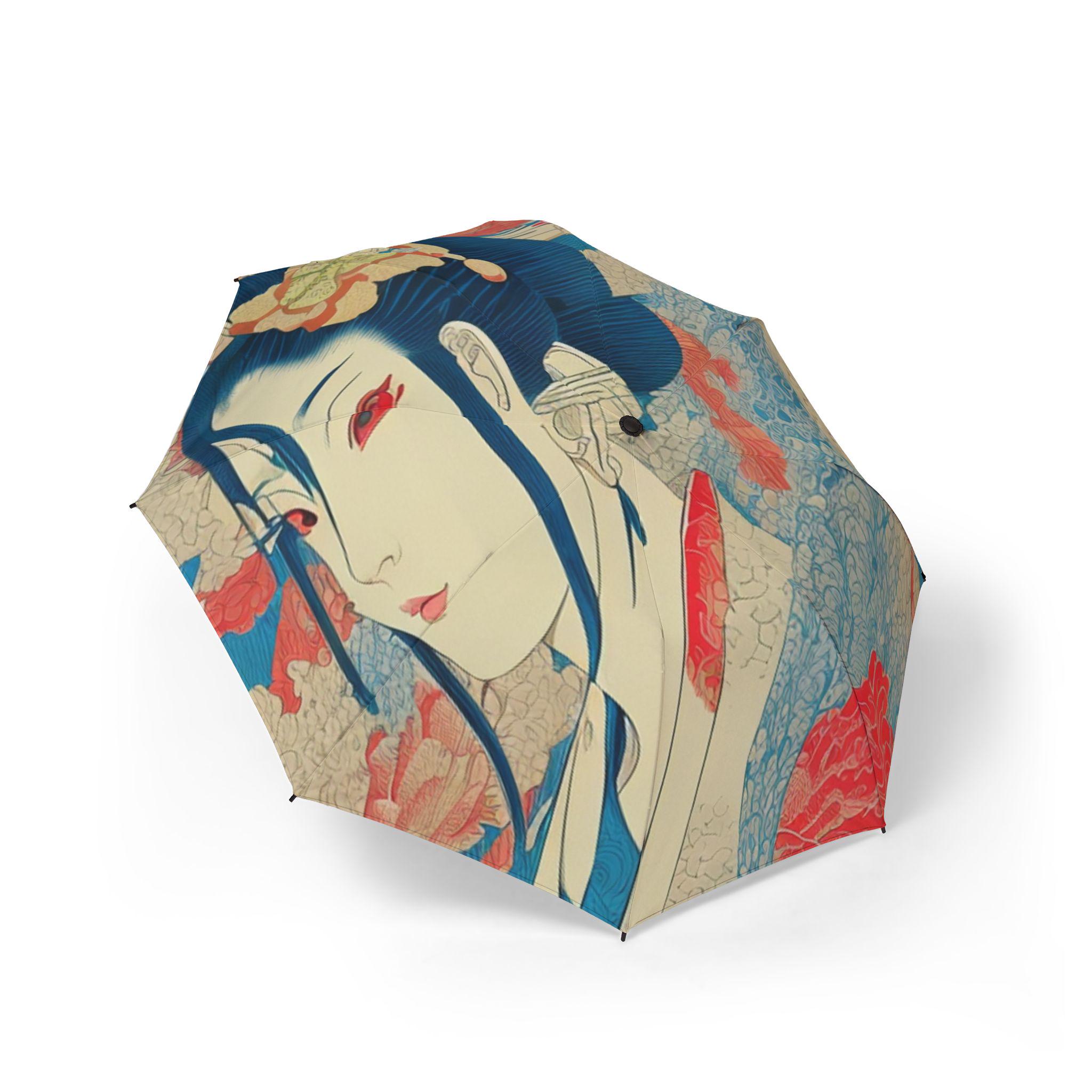 Artistic Foldable Umbrella, Japanese Geisha Design, Travel Umbrella, Gifts for Art Lovers, Unique Rain Accessory, Outdoor Style