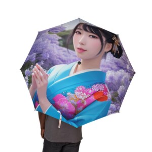 Japanische Frauen und Blumen Kunst Regenschirm, elegante faltbare Regenkleidung, stilvolles Reisezubehör