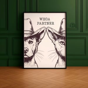DOG and CAT WESTERN wall art digital download, retro print, vintage art, blue wall art dog, western dog print, trendy decor digital download
