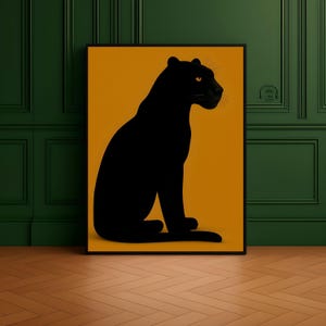 BLACK PANTHER on Gold Art Print, Emerald Green Modern Art, Animal Art Print, Contemporary Art for Maximalist Style Home, Dark Green Wall Art