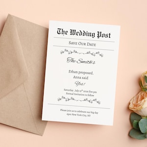 Editable Newspaper Style Save the Date Invitation | Vintage Wedding Announcement Template | The Wedding Post | Instant Download Template